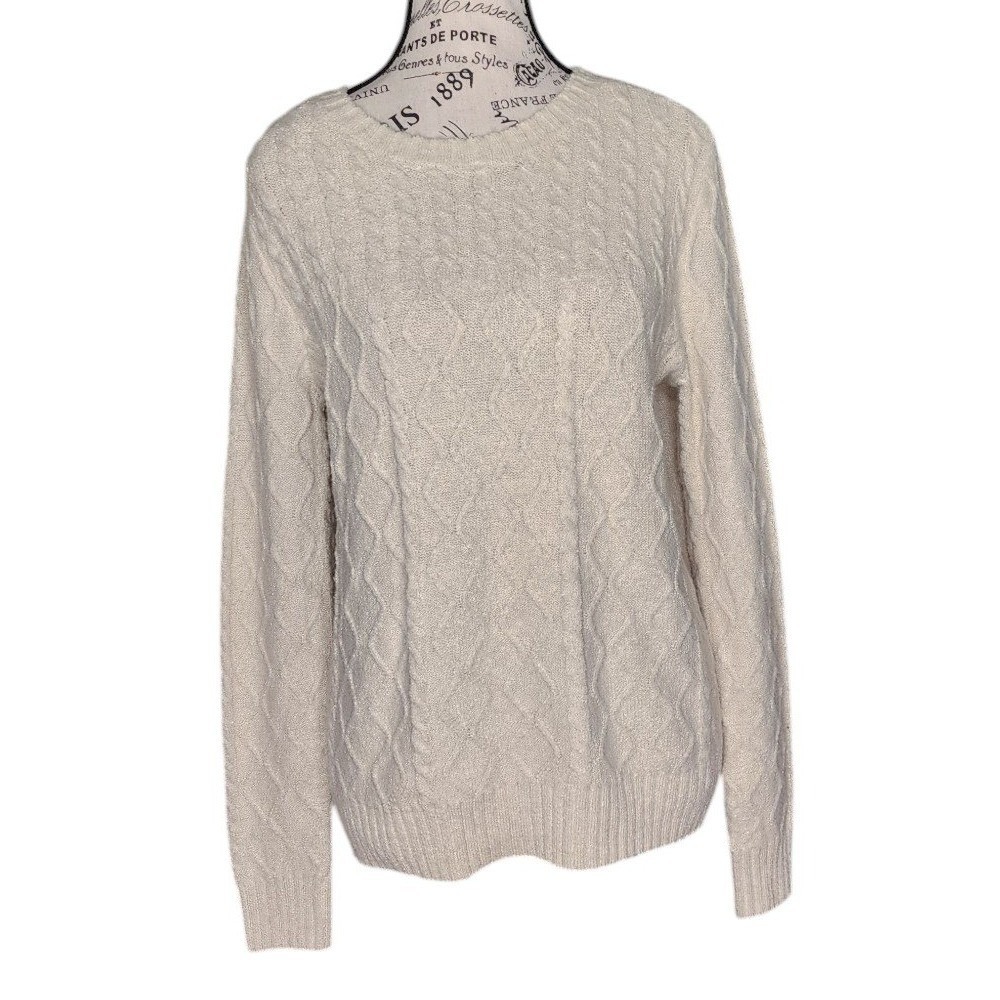 St. John's Bay Cream Marled Knit Pullover‎ Sweater Petite Small PS